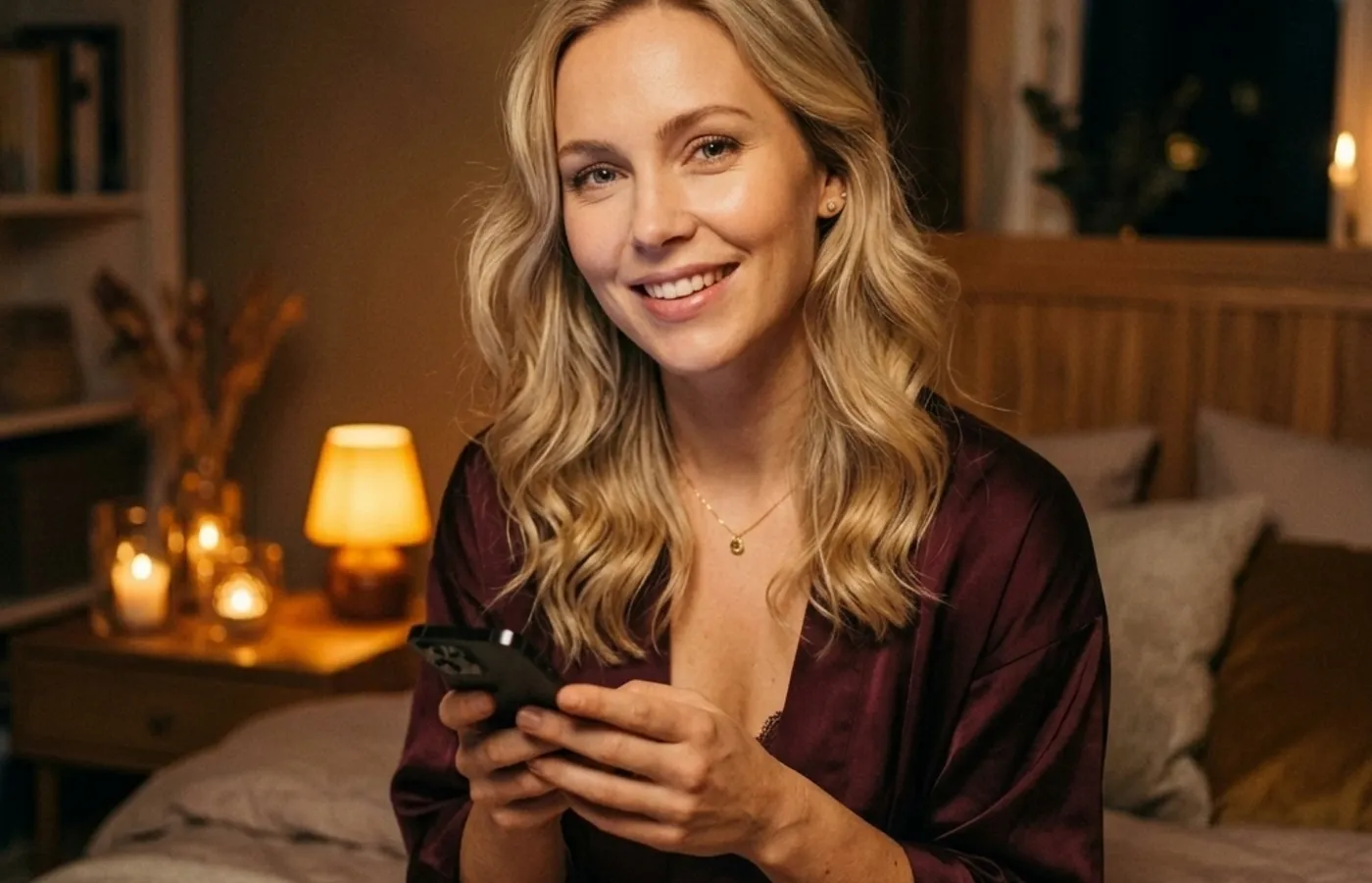 Privater Smartphone-Moment im warmen Raum als Symbol für diskreten Telefonsex ohne Registrierung